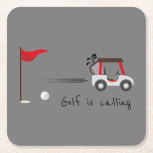 Cute Watercolor Golf Fun Golf is Calling Quote Square Paper Coaster