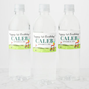 Cute Watercolor Golf Golfing Par-tee Kids Birthday Water Bottle Label