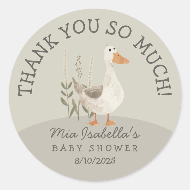 Cute Watercolor Goose Baby Shower  Round Sticker (Front)