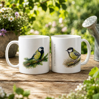 Cute watercolor great tit bird monogrammed coffee mug