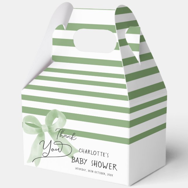 Cute Watercolor Green Bow Baby Shower Favor Box (Front)