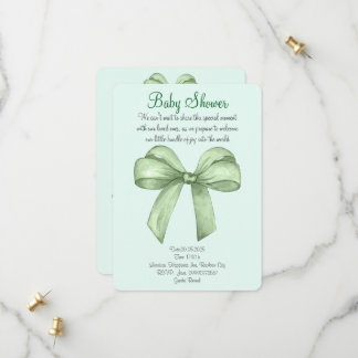Cute watercolor green bow invitation