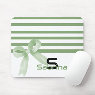 Cute Watercolor Green Bow Stripes Mousepad