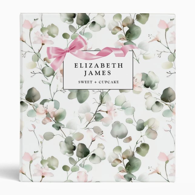 Cute Watercolor Greenery Eucalyptus Personalized Binder (Front)