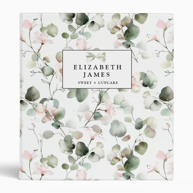 Cute Watercolor Greenery Eucalyptus Personalized Binder (Front)
