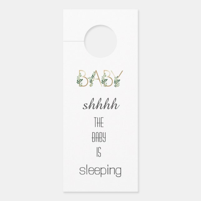 Cute Watercolor Greenery Leaves Baby Sleeping  Door Hanger (Front)