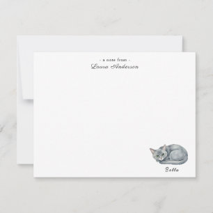 Cute watercolor grey cat personalized flat  thank you card