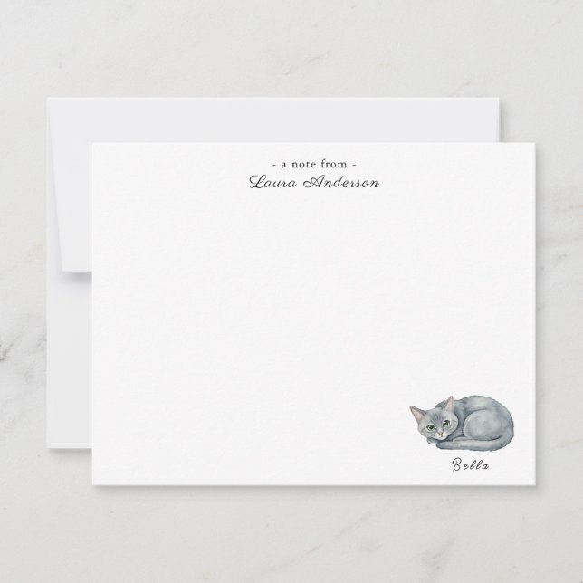 Cute watercolor grey cat personalized flat  thank you card (Front)