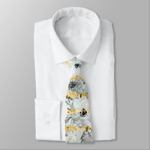Cute watercolor grey floral and stripes design tie