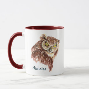 Cute Watercolor Grumpy Night Owl Bird Art Mug