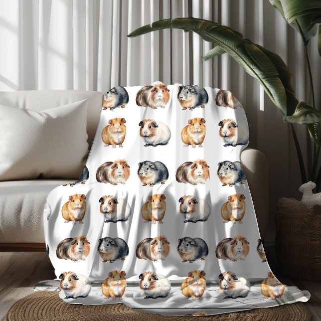 Cute Watercolor Guinea Pig Fleece Blanket (Creator Uploaded)