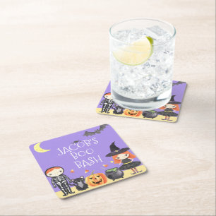 Cute Watercolor Halloween Costume Kids Square Paper Coaster