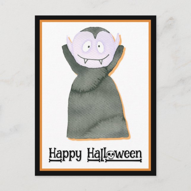 Cute Watercolor Halloween Dracula Vampire Postcard (Front)