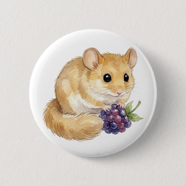 Cute Watercolor Hamster Button (Front)