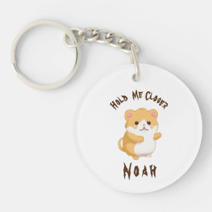 Cute watercolor Hamster Hold Me Closer Custom Name Keychain