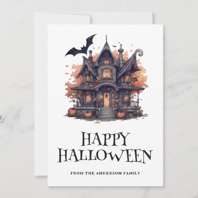 Cute Watercolor Happy Halloween Card (Front)