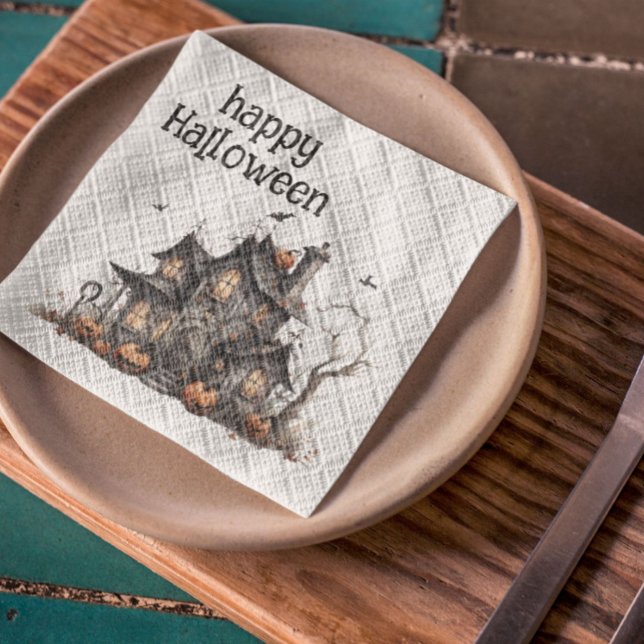 Cute Watercolor Haunted House Halloween Napkin (Creator Uploaded)