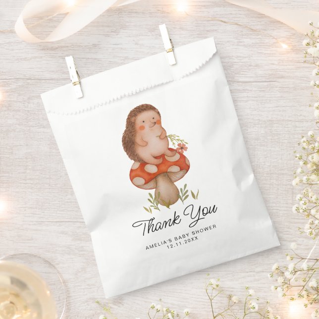 Cute Watercolor Hedgehog Baby Shower Thank You Favour Bag (Clipped)