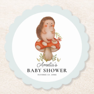Cute Watercolor Hedgehog Blue Baby Shower Paper Coaster