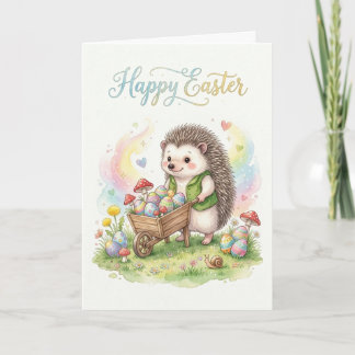 Cute Watercolor Hedgehog Easter Card