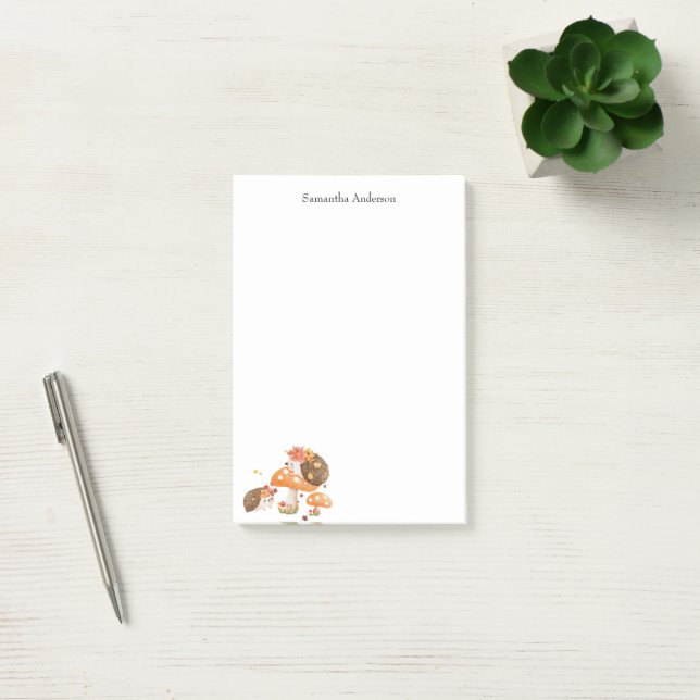 Cute Watercolor Hedgehog Personalized  Post-it Notes (Office)