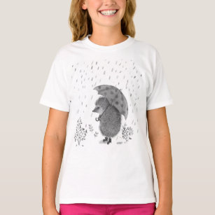 Cute Watercolor Hedgehog Rainy Day Whimsical Girl T-Shirt