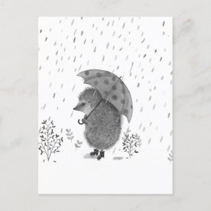 Cute Watercolor Hedgehog Rainy Day Whimsical  Postcard