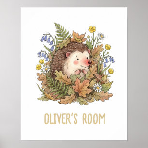 Cute Watercolor Hedgehog & Wildflowers Nursery  Poster