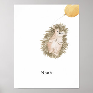 Cute Watercolor Hedhearing With Balloon Name Poster