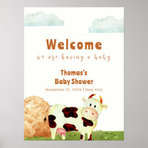 Cute Watercolor Holy Cow Farm Baby Shower Welcome Poster
