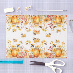 Cute Watercolor Honey Bees & Flowers Tissue Paper
