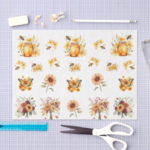 Cute Watercolor Honey Bees & Flowers Tissue Paper