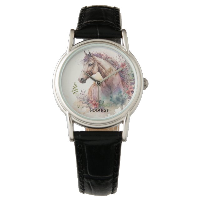 Cute Watercolor Horse Animal Lover  Watch (Front)