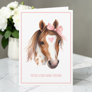 Cute Watercolor Horse Pink Kids Valentine Folded Holiday Card