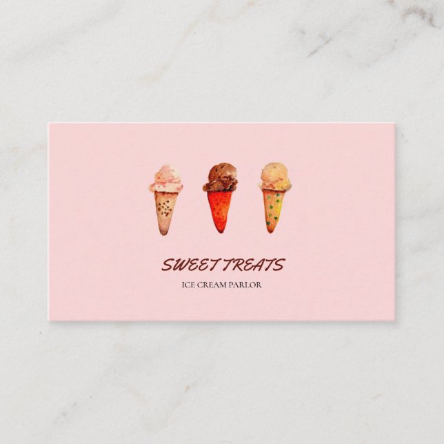Cute Watercolor Ice Cream Parlour Business Card (Front)