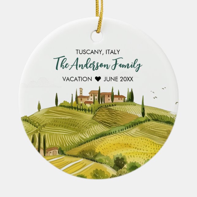 Cute Watercolor Illustration of Tuscany Italy Ceramic Ornament (Front)