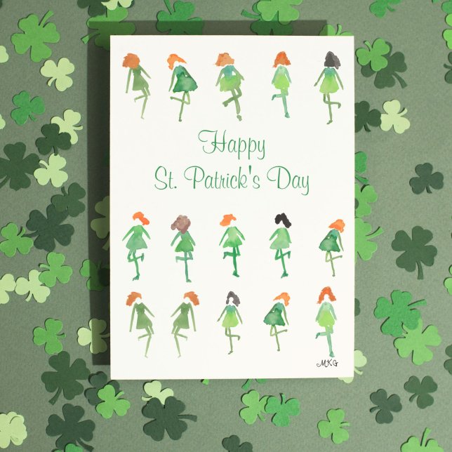 Cute Watercolor Irish Dancers St. Patrick's Day Card (This St. Patrick's Day card features my own cute hand-drawn watercolor Irish dancers.)