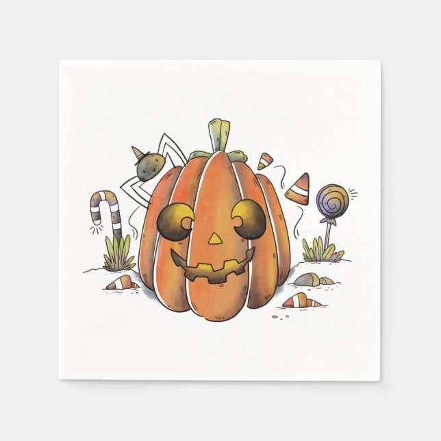 Cute Watercolor Jack o'lantern Napkin (Front)