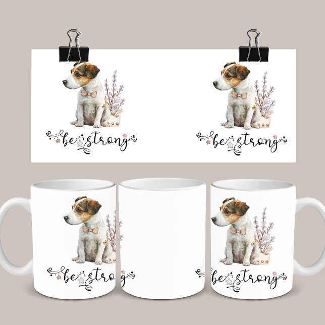 Cute Watercolor Jack Russell Be strong calligraphy Coffee Mug (Creator Uploaded)