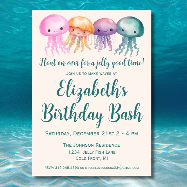 Cute Watercolor Jellyfish Under the Sea Birthday Invitation (Creator Uploaded)