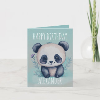 Cute watercolor Kawaii panda folded birthday Card
