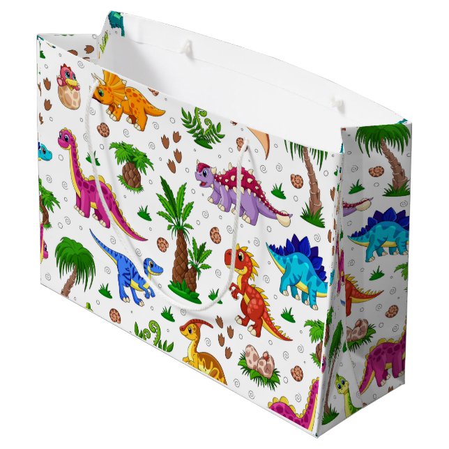 Cute Watercolor Kids' Birthday Dinosaur Large Gift Bag (Back Angled)