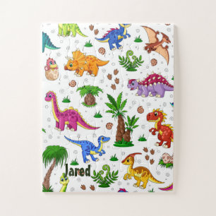 Cute Watercolor Kids' Playful Dinosaur Wildlife Jigsaw Puzzle