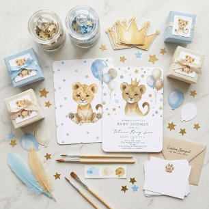Cute Watercolor King Lion Baby Shower Invitation