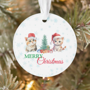 Cute Watercolor kitten cat Santa Christmas party C Ornament