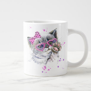 Cute Watercolor Kitten Large Coffee Mug