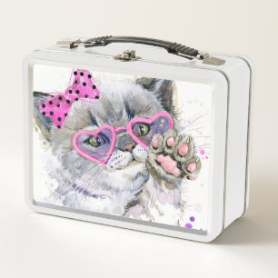 Cute Watercolor Kitten Metal Lunch Box