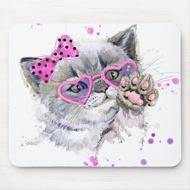 Cute Watercolor Kitten Mouse Pad (Front)