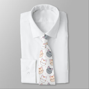 Cute Watercolor Kitten Pattern White Tie