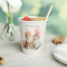 Cute Watercolor Kitten Pawty Cat Birthday